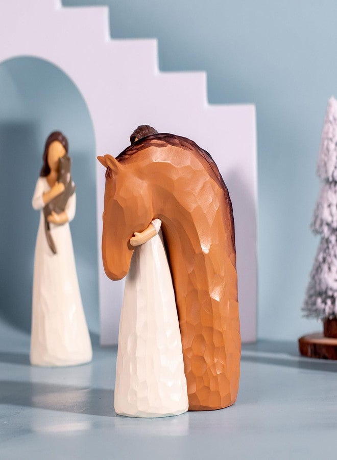 DANVON Sculpted Animal Friendship Figure,Resin Figure Cast Original Carving and Painted by Hand(Girl Embracing Horse) - Image 4
